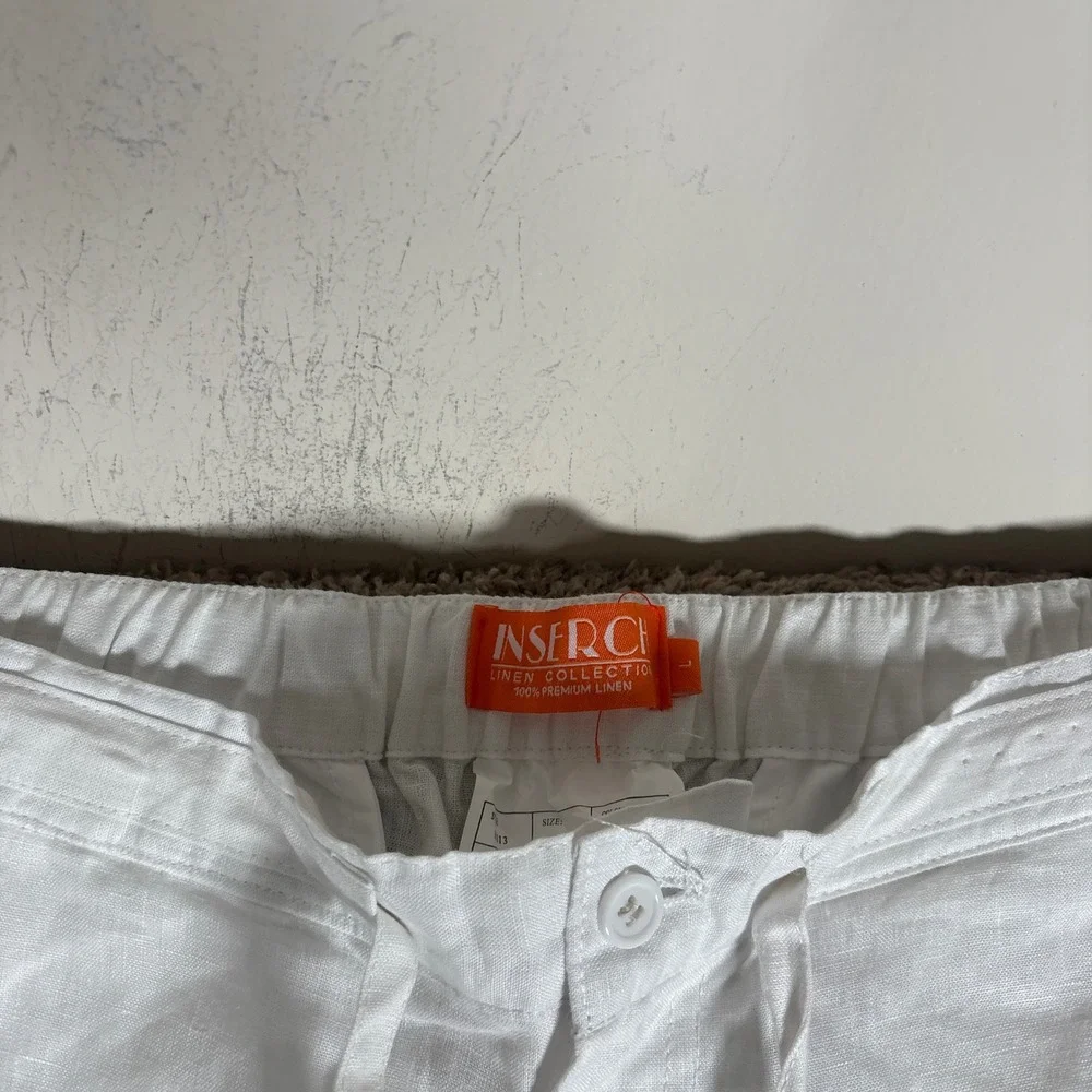 Inserch Linen Collection Mens White 100% Premium Linen Drawstring Pants Size L